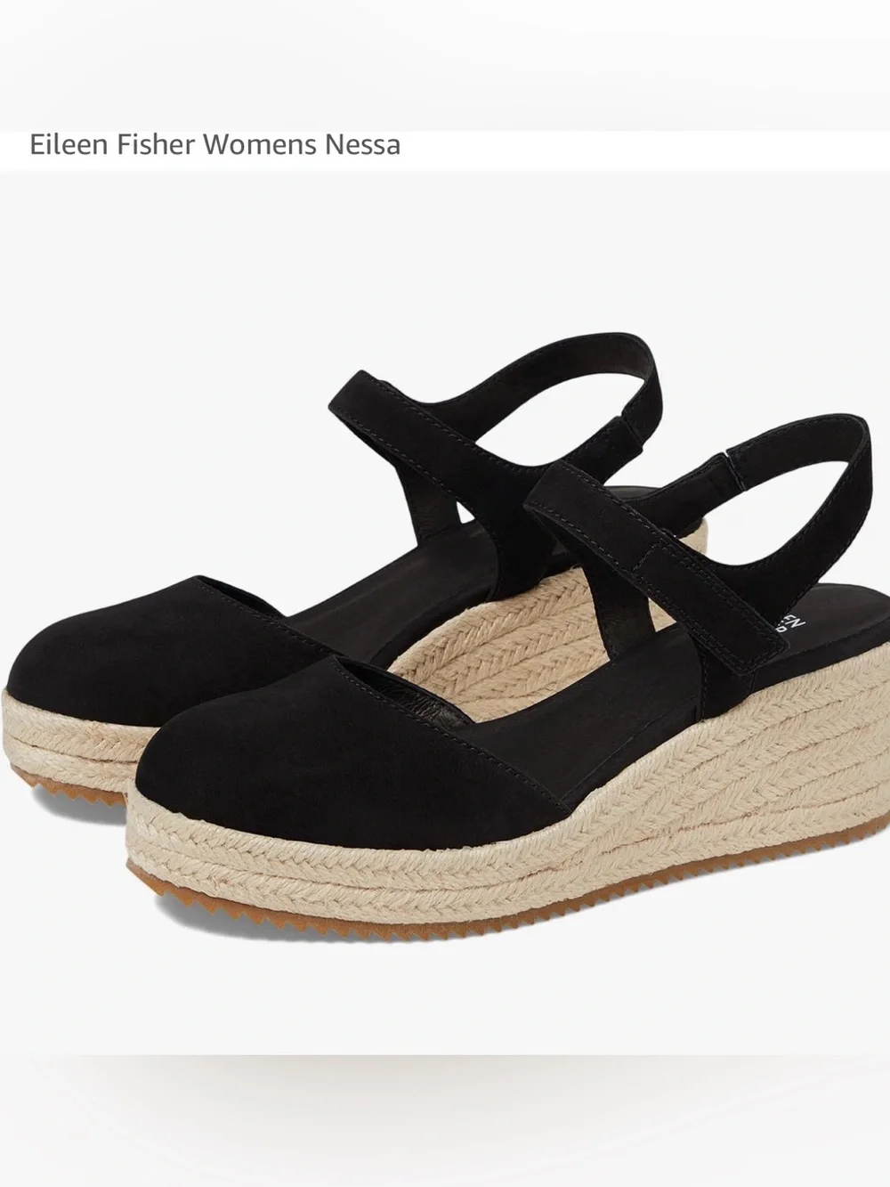 Eileen Fisher Nessa Black Espadrille Wedge Sandal Size 10